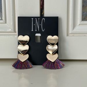 INC Gold Heart Tassel Earrings